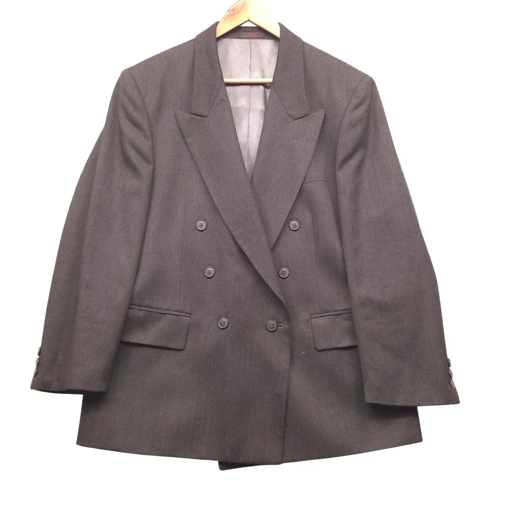 VTG Andre Villard‎ Mens 40R Gray Double Breasted Peak Lapel Wool Blazer Jacket